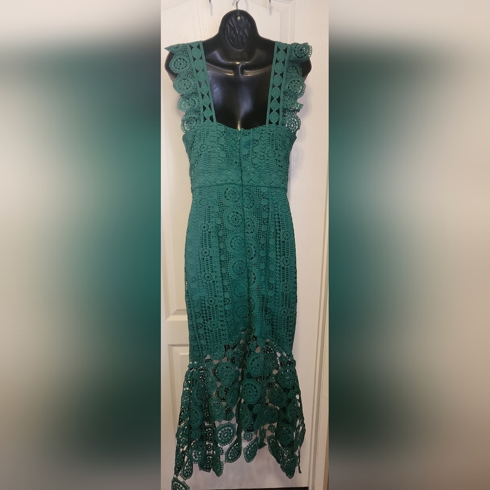 Lena Emerald Crochet Midi Dress Size Medium EUC - Picture 3 of 5